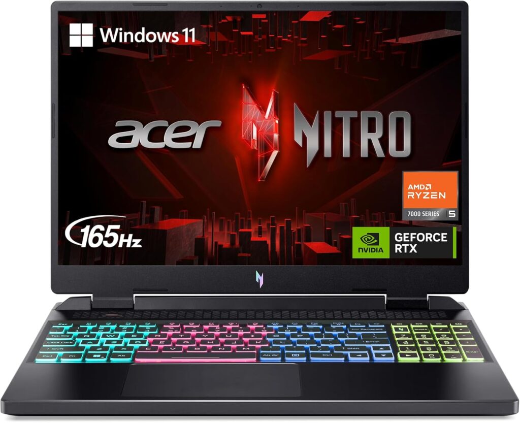 Acer Nitro 16 Gaming Laptop | AMD Ryzen 5 7640HS Hexa-Core CPU | NVIDIA GeForce RTX 4050 Laptop GPU | 16 WUXGA 165Hz IPS Display | 8GB DDR5 | 512GB Gen 4 SSD | WiFi 6E | RGB Backlit KB | AN16-41-R148