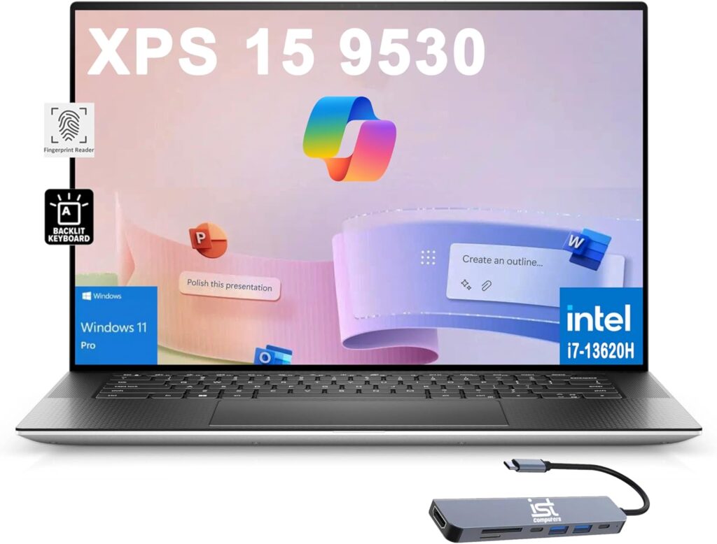 Dell XPS 15 9530 Business Laptop (15.6 FHD+, Intel 10-Core i7-13620H (Beat i9-12900H), 32GB DDR5 RAM, 1TB SSD), Backlit, Fingerprint, Thunderbolt 4, Wi-Fi 6, IST HUB, Win 11 Pro w/AI Copilot, Silver