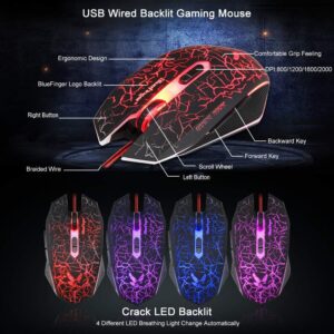 gaming keyboard mouse headset combousb wired crack backlit keyboard114 keys letters glow led keyboardred led light heads 1