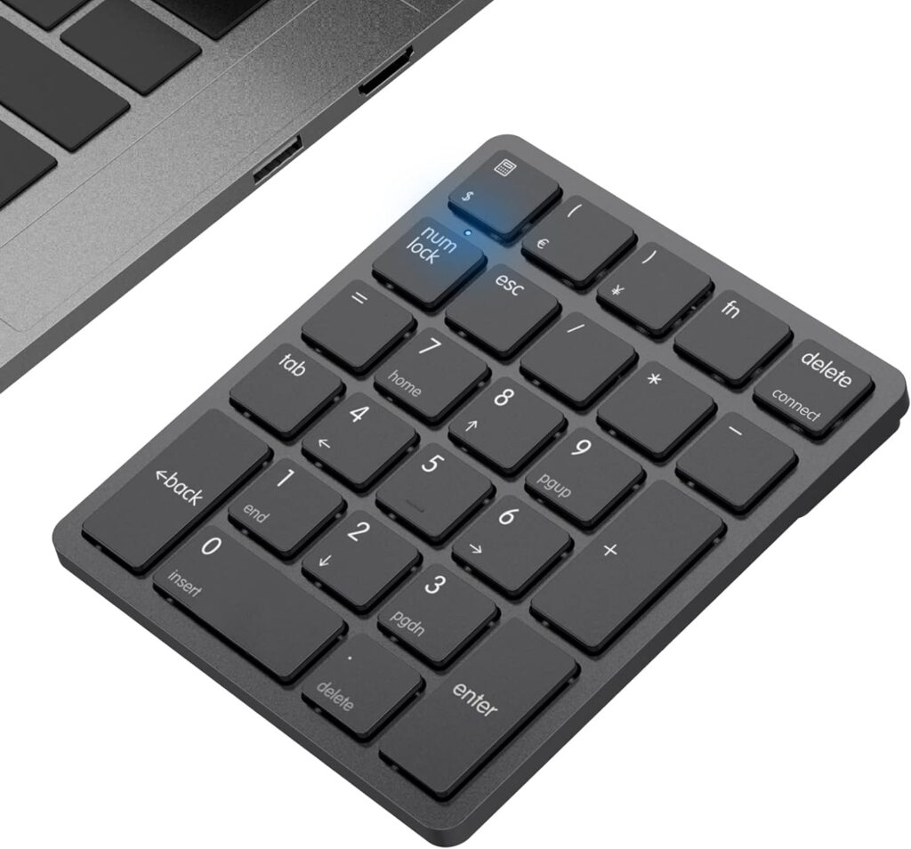 havit Bluetooth Number Pad Wireless Numeric Keypad Numpad 26 Keys Portable Mini Financial Accounting Rechargeable Numeric Pad for Laptop Desktop, PC, Surface Pro,Notebook (Black)