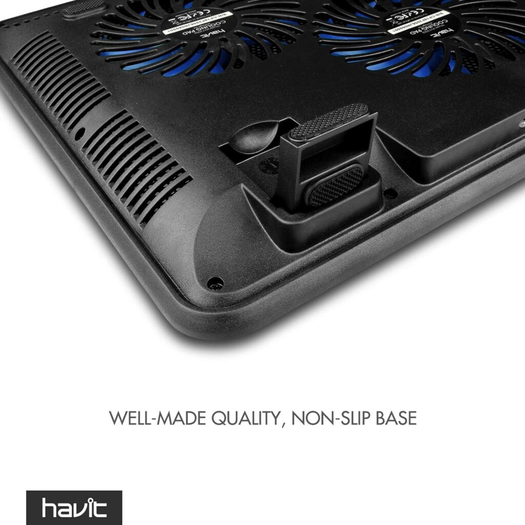 havit HV-F2056 15.6-17 Laptop Cooler Cooling Pad - Slim Portable USB Powered (3 Fans), Black/Blue