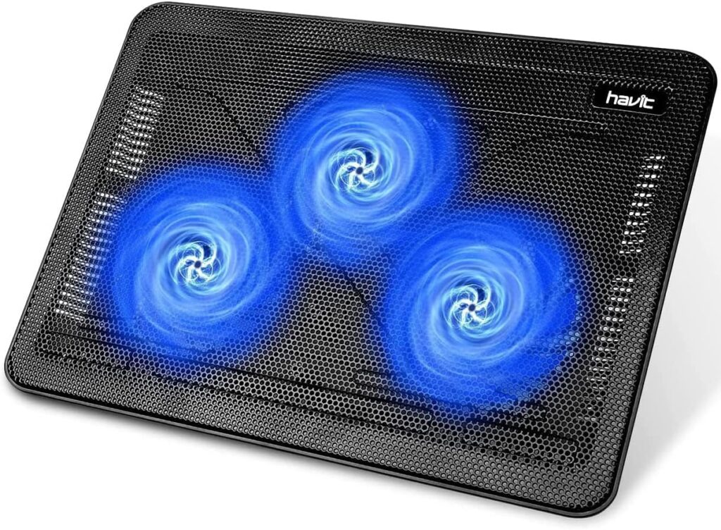 havit HV-F2056 15.6-17 Laptop Cooler Cooling Pad - Slim Portable USB Powered (3 Fans), Black/Blue