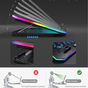 keibn upgarde laptop cooling pad rgb lights laptop cooler 6 fans for 156 173 inch laptops 7 height stands 10 modes light 1