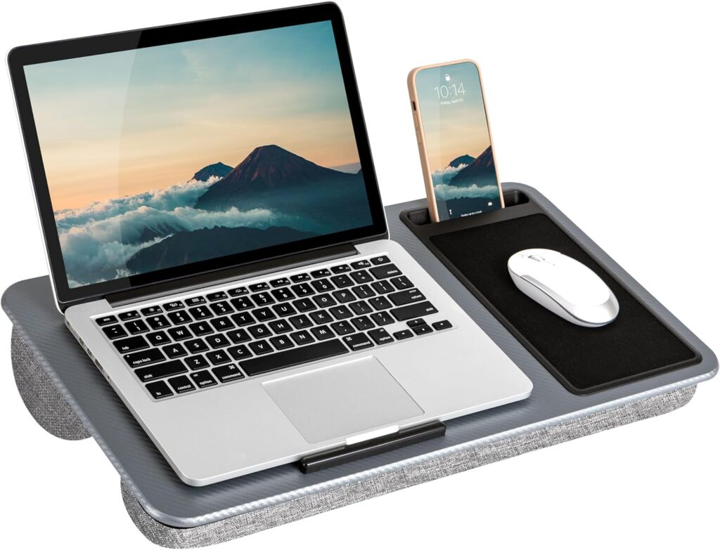 LAPGEAR Home Office Lap Desk with Device Ledge, Mouse Pad, and Phone Holder - Silver Carbon - Fits up to 15.6 Inch Laptops - Style No. 91585