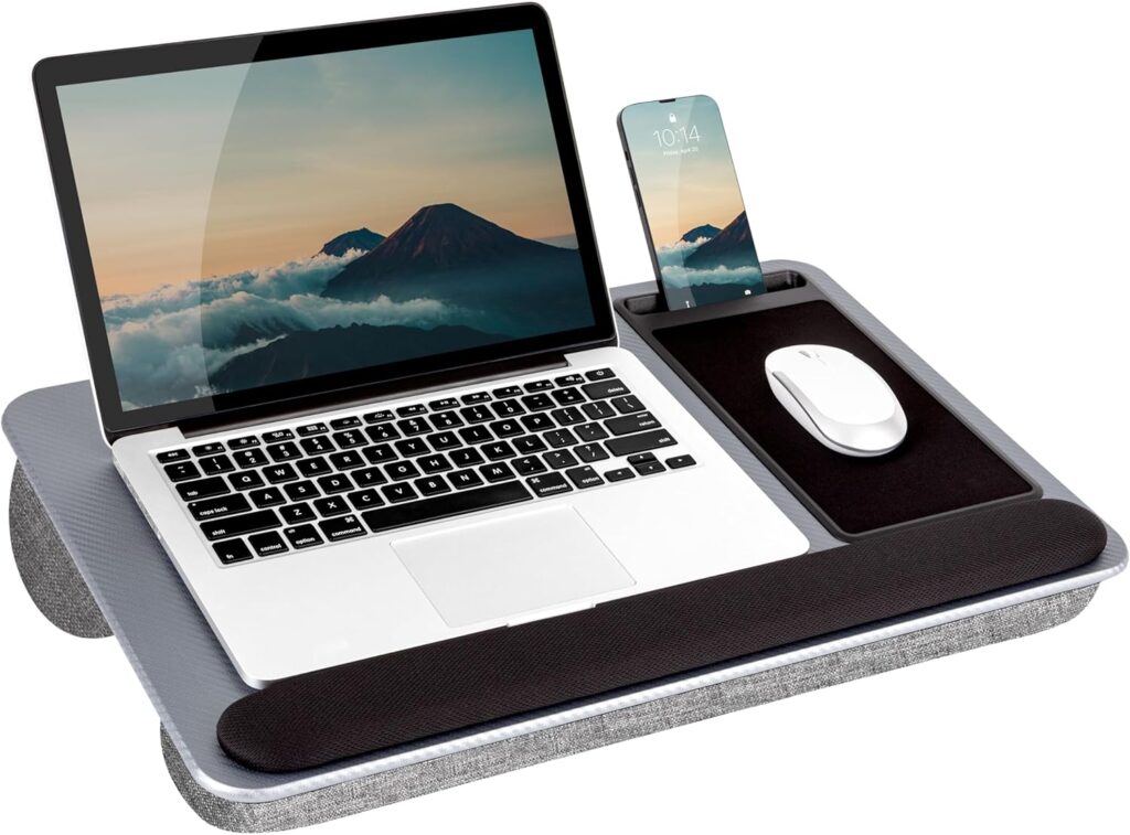 LAPGEAR Home Office Lap Desk with Device Ledge, Mouse Pad, and Phone Holder - Silver Carbon - Fits up to 15.6 Inch Laptops - Style No. 91585