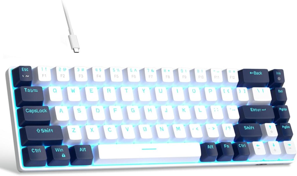 MageGee Portable 60% Mechanical Gaming Keyboard, MK-Box LED Backlit Compact 68 Keys Mini Wired Office Keyboard with Red Switch for Windows Laptop PC Mac - White/Blue