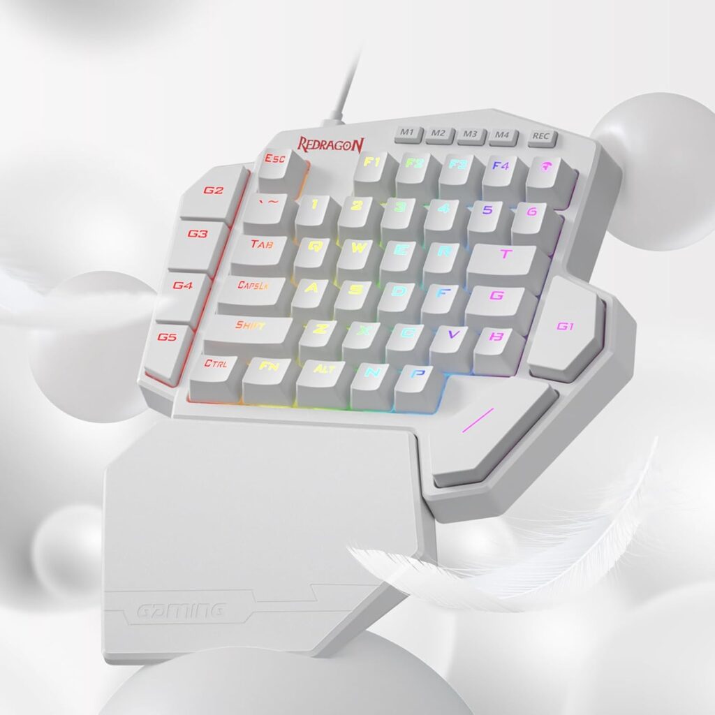 Redragon K585 DITI One-Handed RGB Mechanical Gaming Keyboard, 42 Keys Type-C Professional Gaming Keypad w/Upgraded Hot-Swappable Socket, 7 Onboard Macro Keys Detachable Wrist Rest