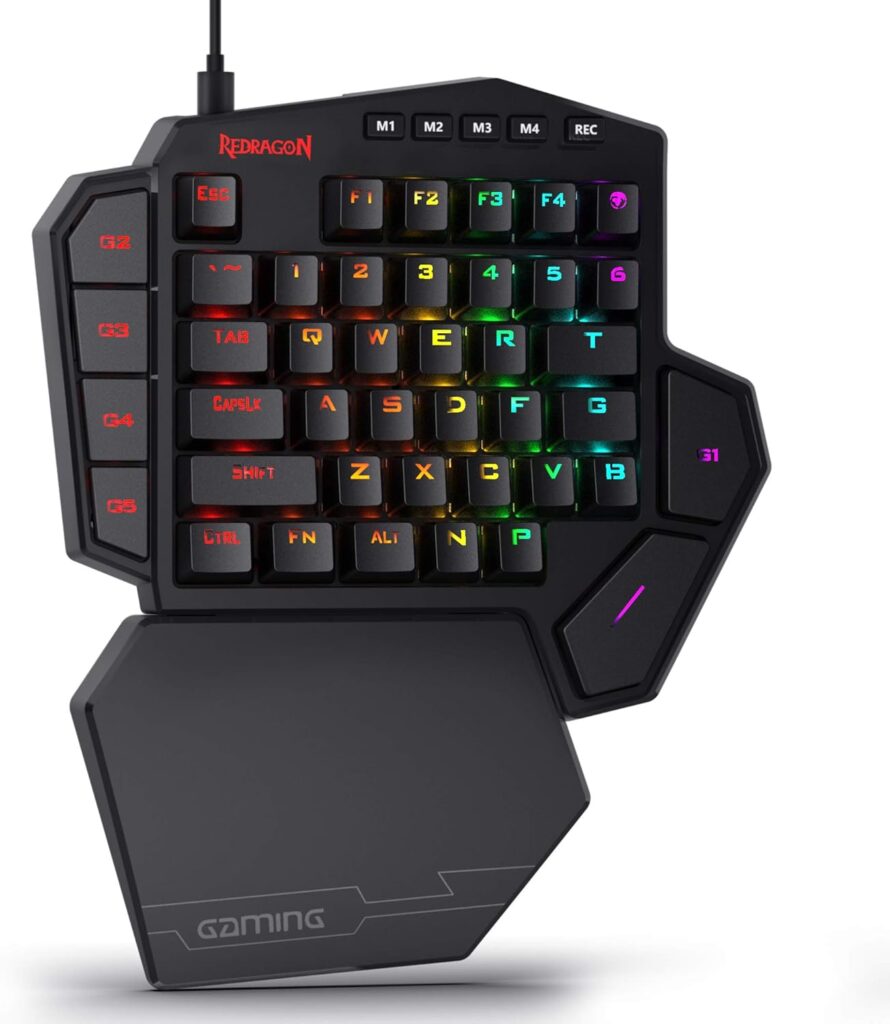 Redragon K585 DITI One-Handed RGB Mechanical Gaming Keyboard, 42 Keys Type-C Professional Gaming Keypad w/Upgraded Hot-Swappable Socket, 7 Onboard Macro Keys Detachable Wrist Rest