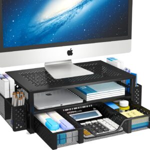 simple trending 2 tier metal monitor stand monitor riser and computer desk organizer with drawer and pen holder for lapt