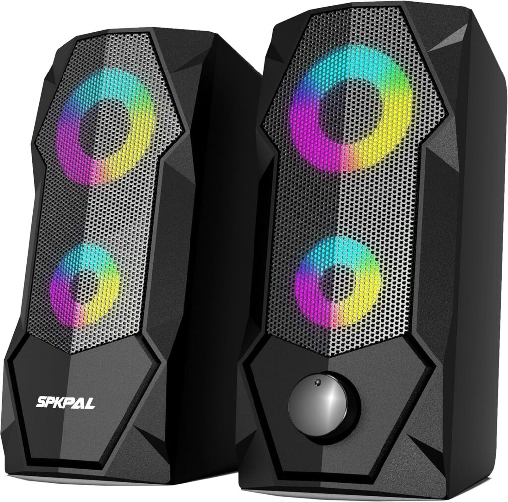 SPKPAL Computer Speakers RGB Gaming Speakers for PC 2.0 Wired USB Powered Stereo Volume Control Dual Channel Multimedia AUX 3.5mm for Laptop Desktop Monitors,10W