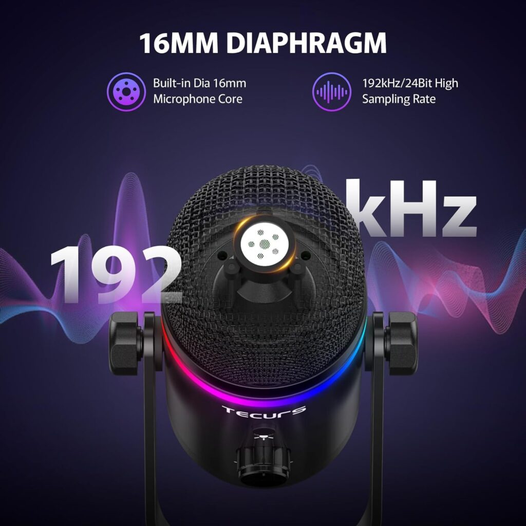 TECURS RGB Gaming Microphone-USB Microphone for Streaming Recording-PC Microphone Kit for Condenser,Computer Mic Bundle for Podcast,Audio,Vocal,Video on Mac/Desktop/Laptop,with Boom Arm Stand