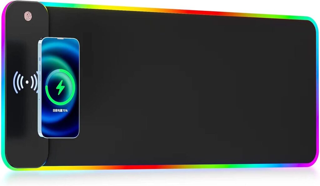 Wireless Charging RGB Gaming Mouse Pad 10W, LED Mouse Mat 800x300x4MM, 10 Light Modes Extra Large Mousepad Non-Slip Rubber Base Computer Keyboard Mat for Gaming, MacBook, PC, Laptop, Desk