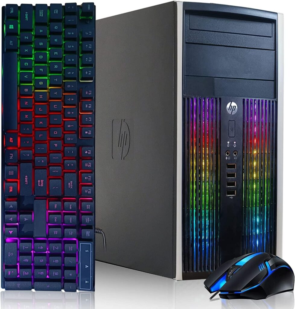 HP RGB Gaming PC Desktop Computer - Intel Quad I7 up to 3.8GHz, 16GB Memory, 128G SSD + 2TB, Radeon RX 580 8G, RGB Keyboard  Mouse, DVD, WiFi  Bluetooth, Win 10 Pro (Renewed)