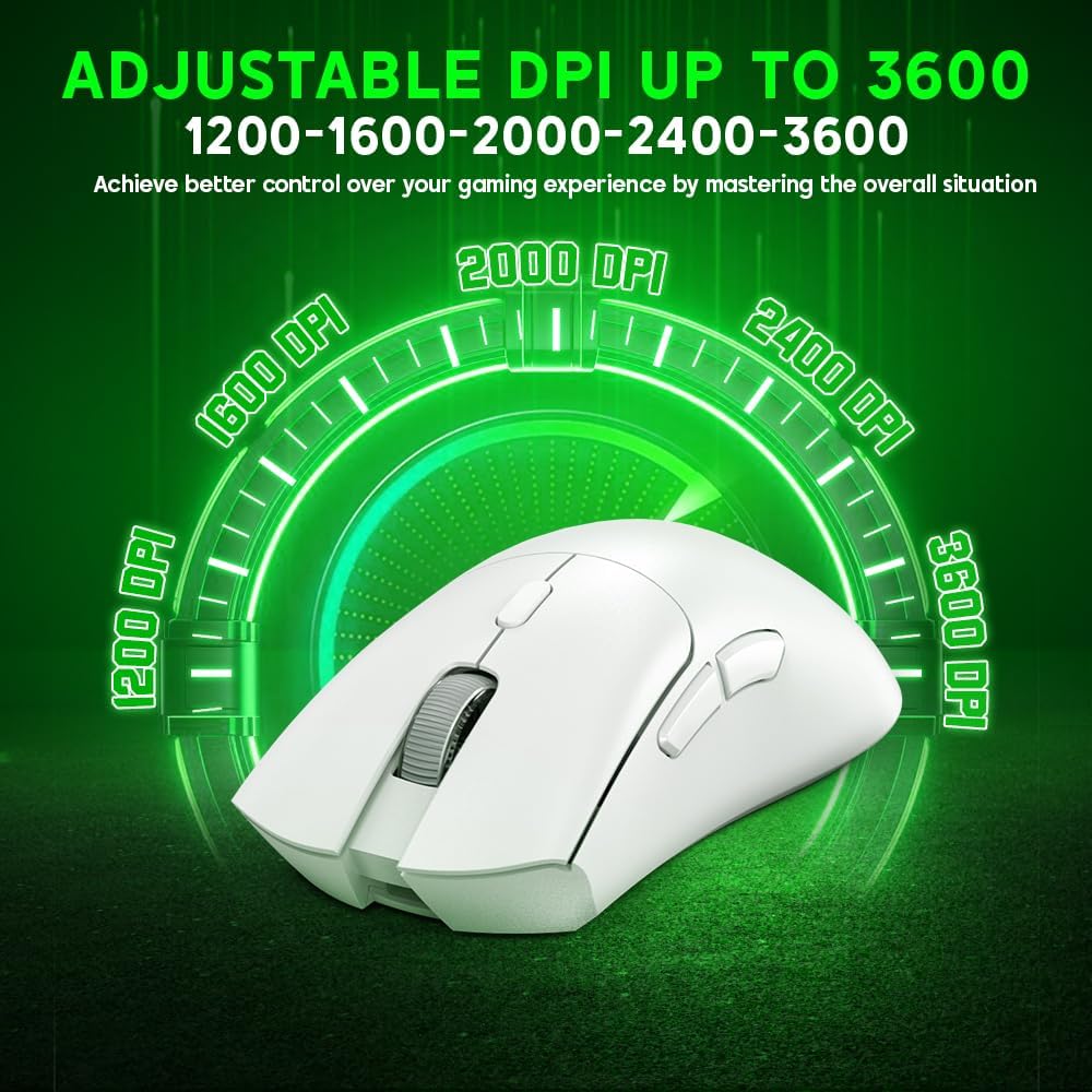 KM-5 Gaming Mouse, Wireless Mouse Gaming for Laptop with 5 Adjustable DPI, Lightweight, Bluetooth, 6 Programmed Buttons, Ergonomic Optical Computer Gamer Mice for Windows PC Mac