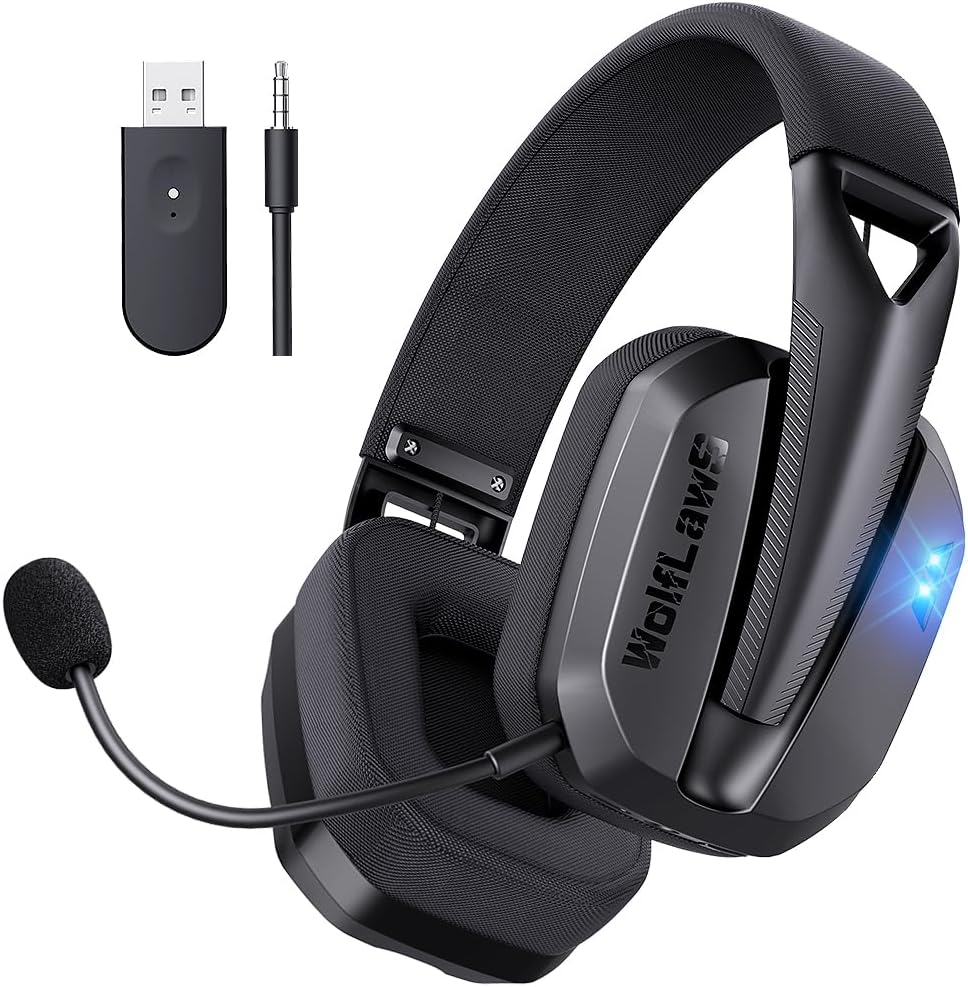 Wireless Gaming Headset for PC, PS5, PS4, Mac, Switch, Bluetooth Over-Ear Headphones with Detachable and Built-in Mics, Low Latency, Lightweight, 48H Battery, Noise Isolation - Black