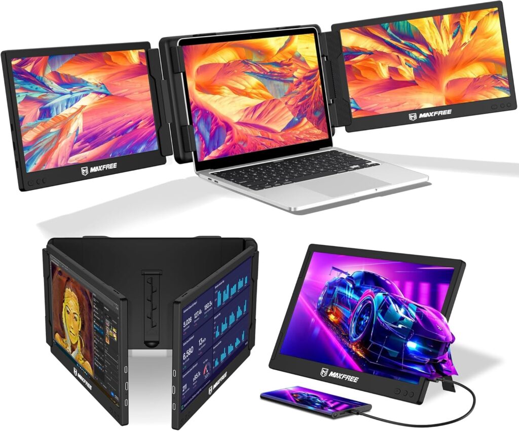 X2 11.6 Triple Portable Laptop Monitor 1080P FHD IPS 60Hz Screen Panel Detachable with USB-A/USB-C/HDMI Ports Monitor Extender fits 13-17.3 Windows,Mac OS Laptop, Switch/Xbox/PS5, Android